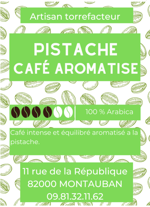 Café aromatisé Pistache Découvrez une nouvelle dimension de saveur avec notre Café Équilibré Aromatisé à la Pistache.